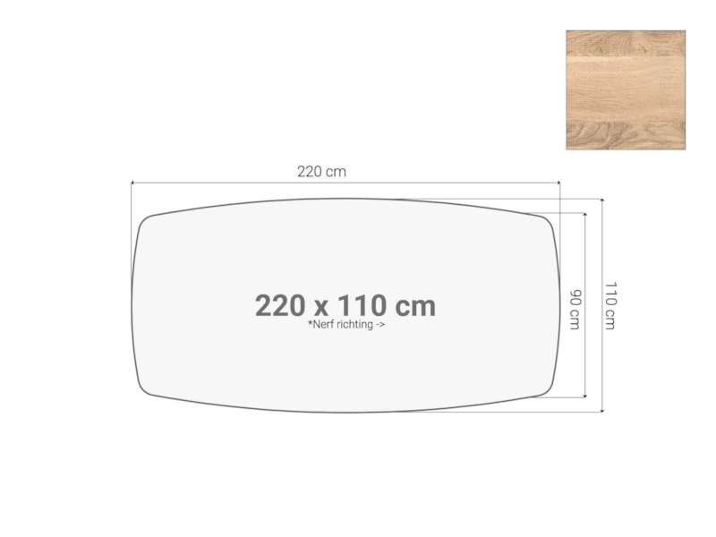 Vergadertafel blad bootvormig Scandinavisch Eiken 220x110 cm