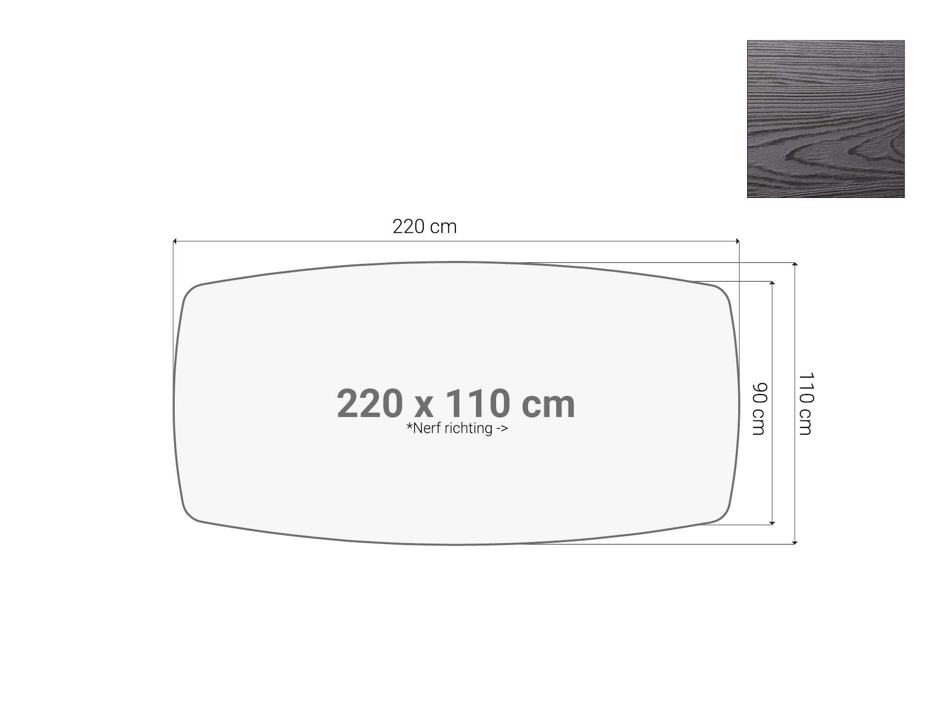 Vergadertafel blad bootvormig Zwart 220x110 cm