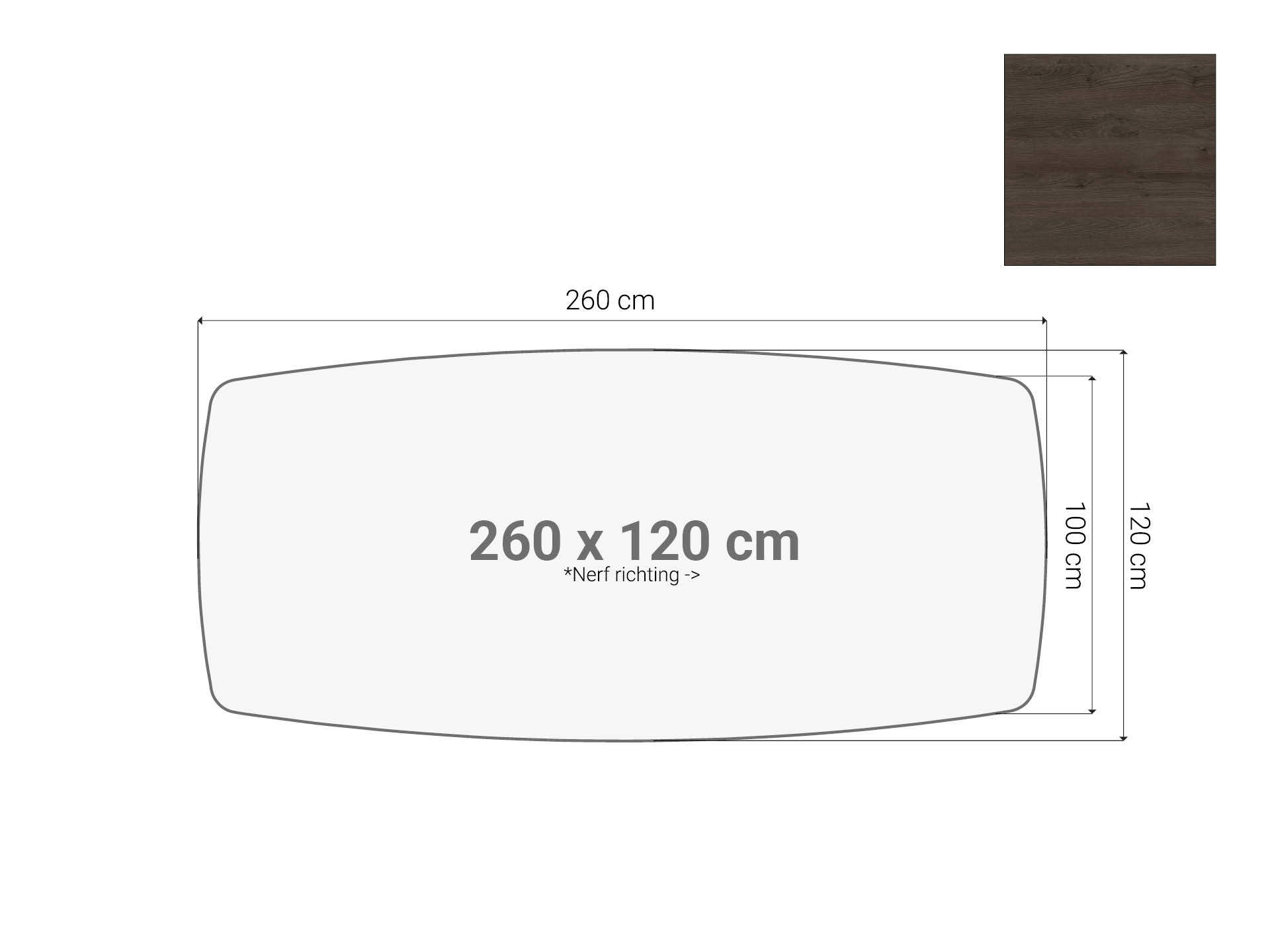 Vergadertafel blad bootvormig Donker Sepia 260x120 cm