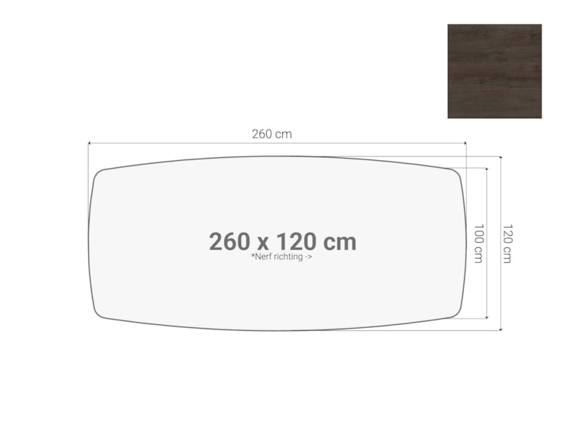 Vergadertafel blad bootvormig Donker Sepia 260x120 cm