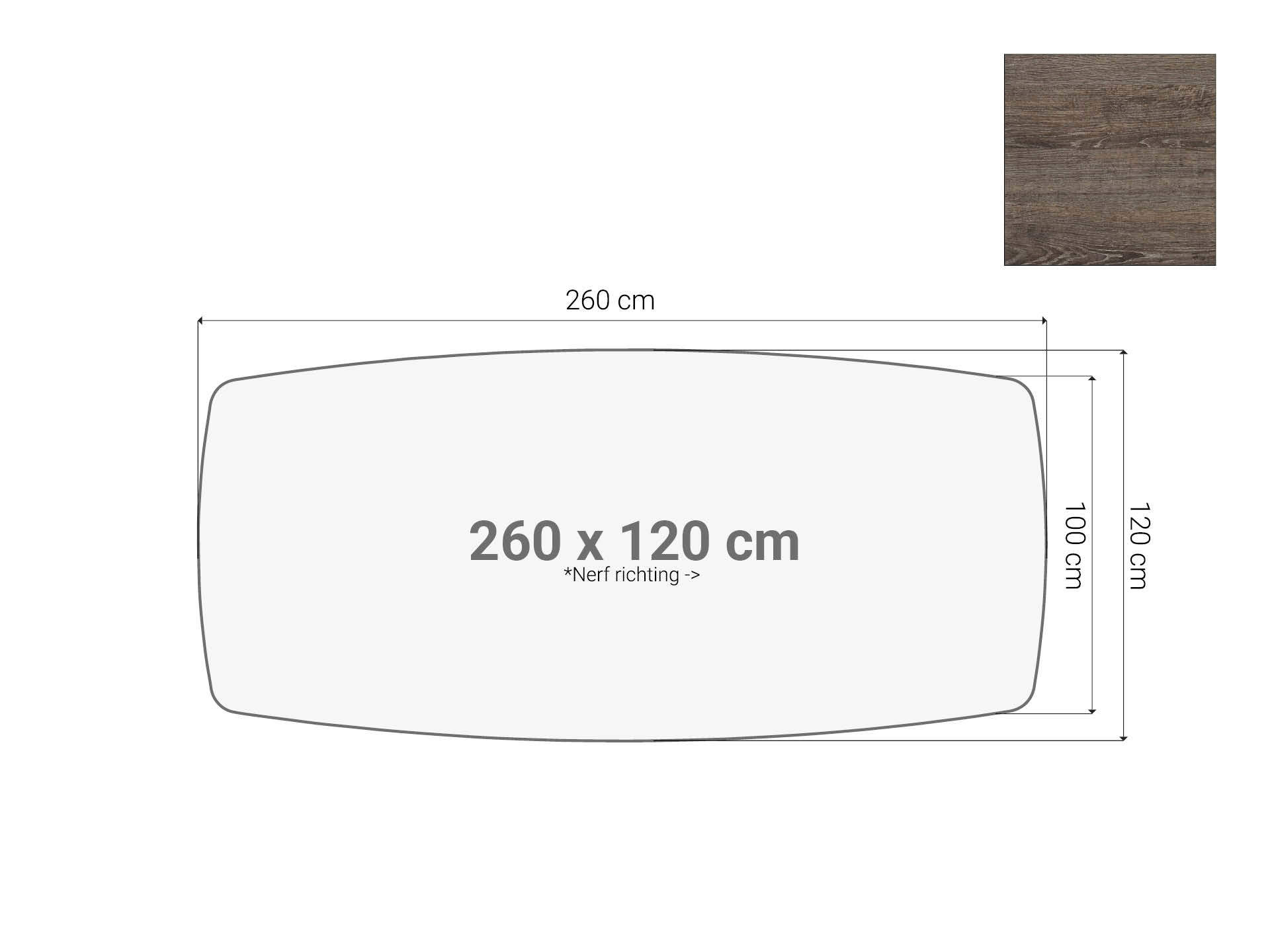 Vergadertafel blad bootvormig Donkergrijs Eiken 260x120 cm