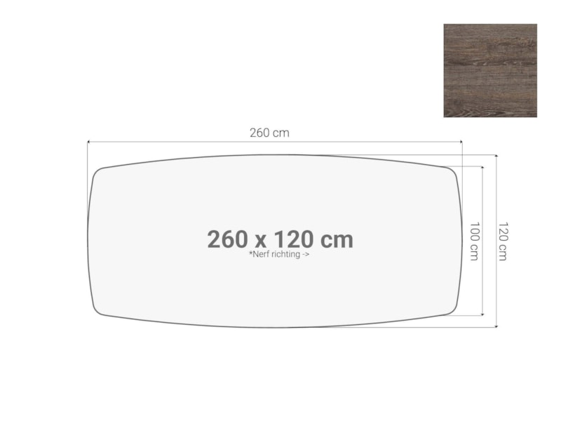 Vergadertafel blad bootvormig Donkergrijs Eiken 260x120 cm