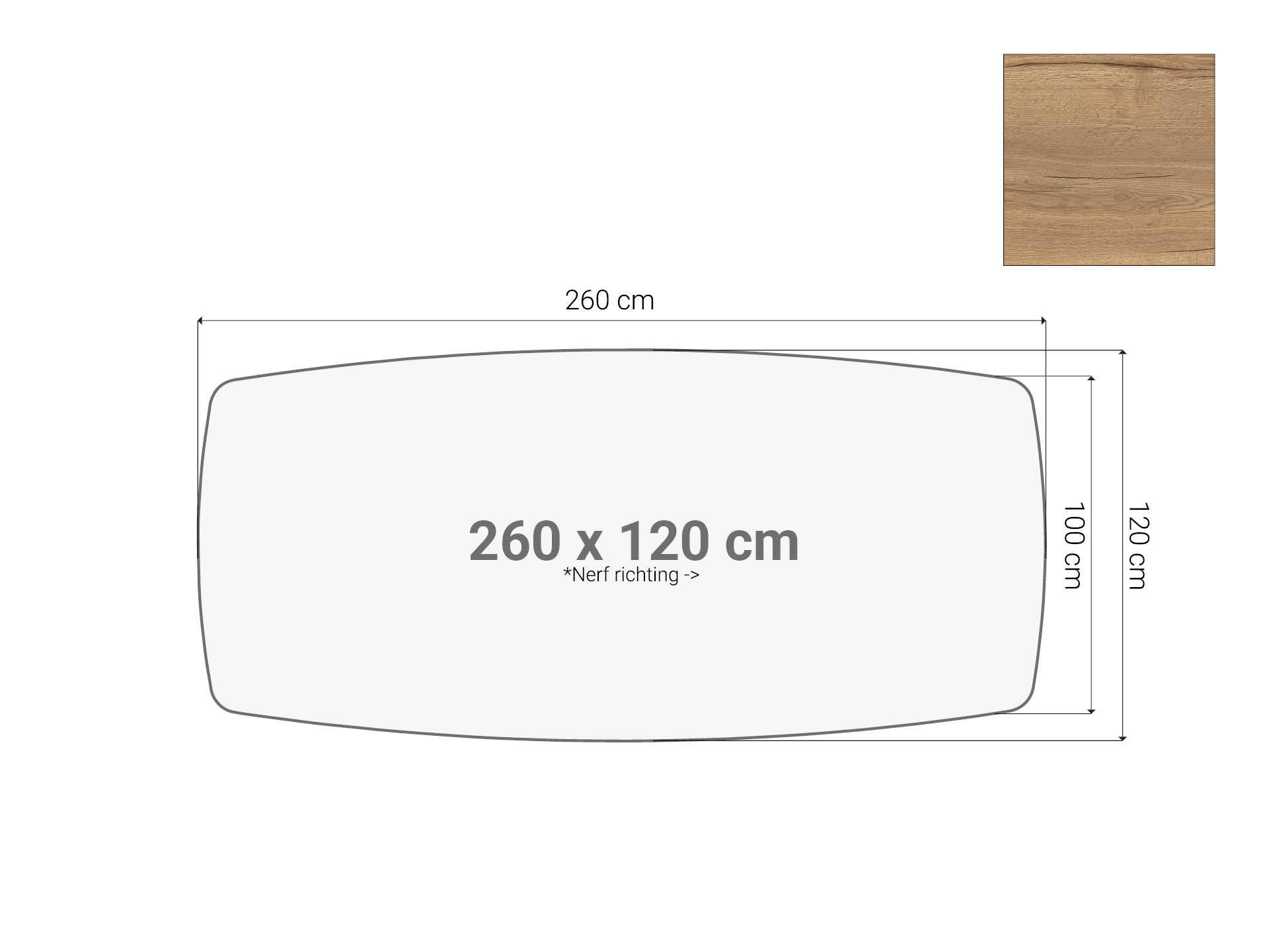 Vergadertafel blad bootvormig Eiken 260x120 cm
