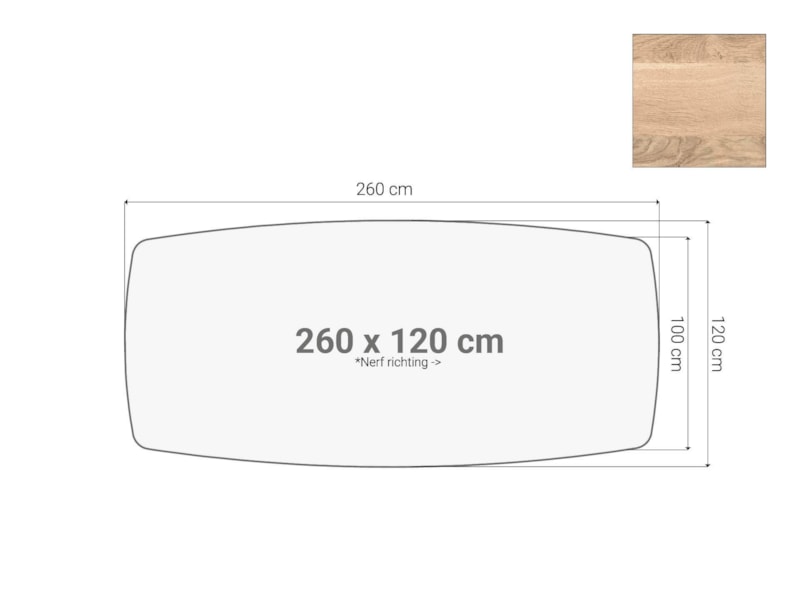 Vergadertafel blad bootvormig Scandinavisch Eiken 260x120 cm