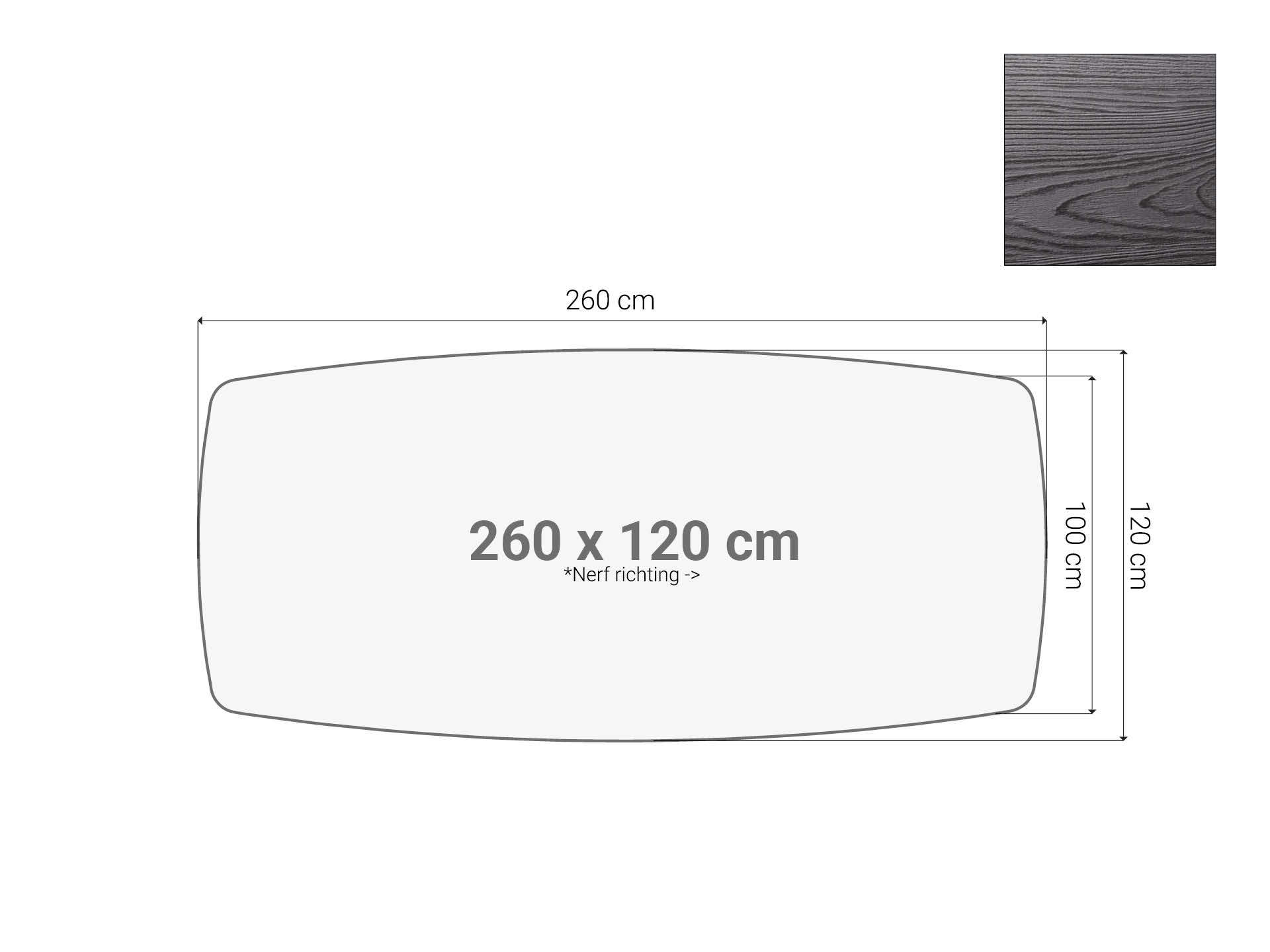 Vergadertafel blad bootvormig Zwart 260x120 cm