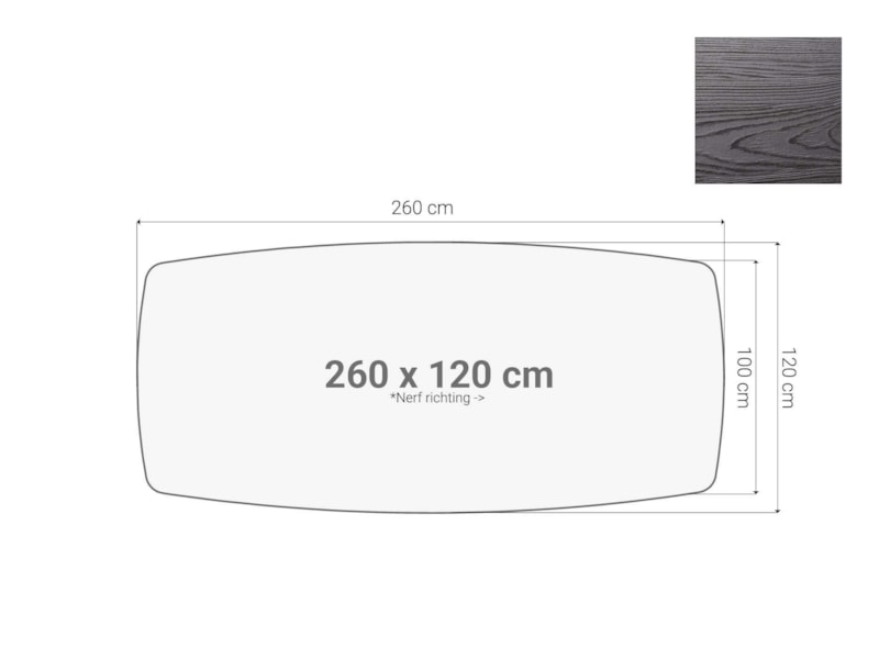 Vergadertafel blad bootvormig Zwart 260x120 cm