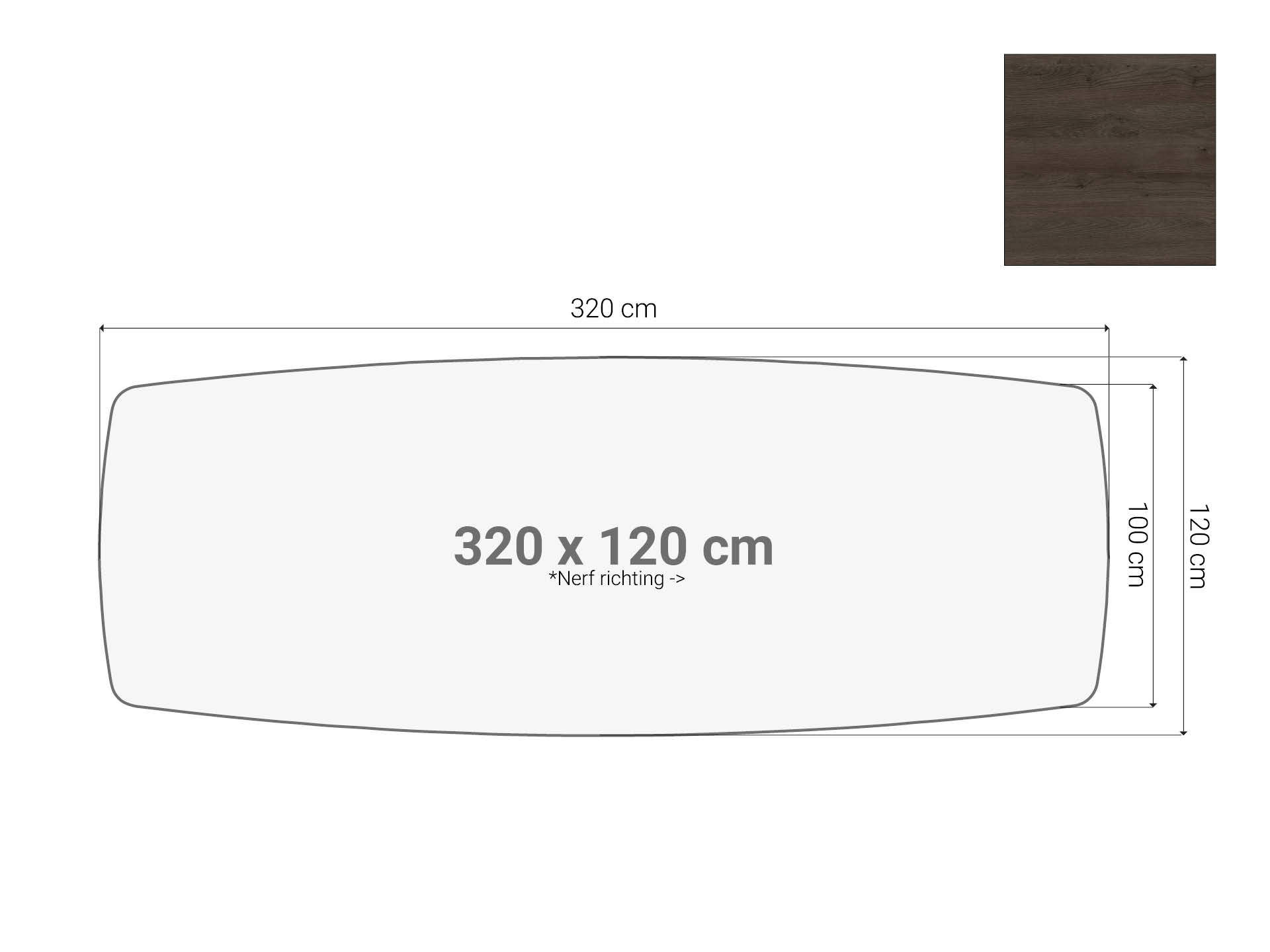 Vergadertafel blad bootvormig Donker Sepia 320x120 cm