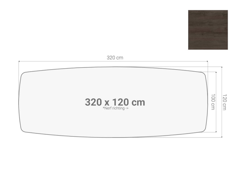 Vergadertafel blad bootvormig Donker Sepia 320x120 cm
