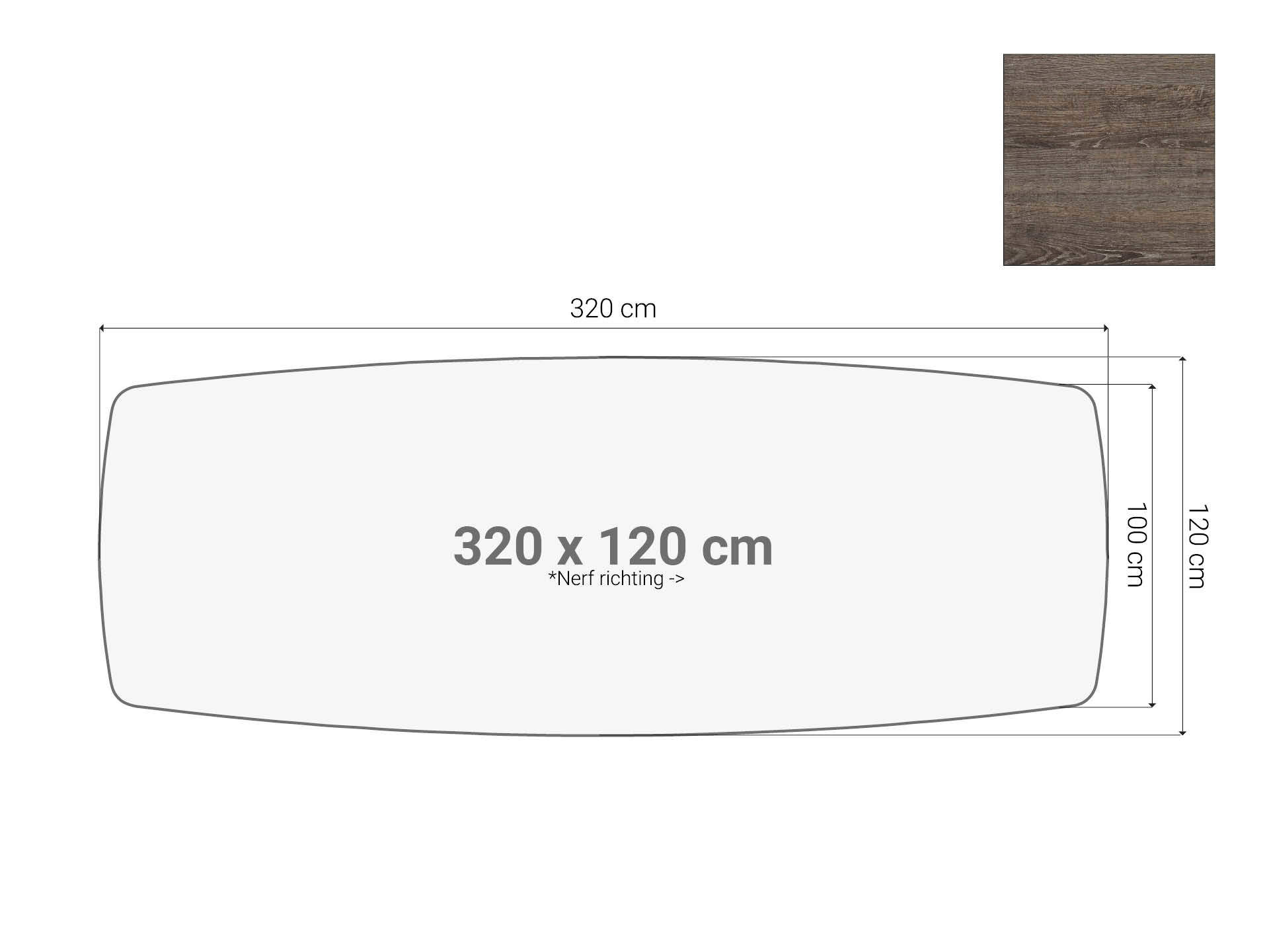 Vergadertafel blad bootvormig Donkergrijs Eiken 320x120 cm