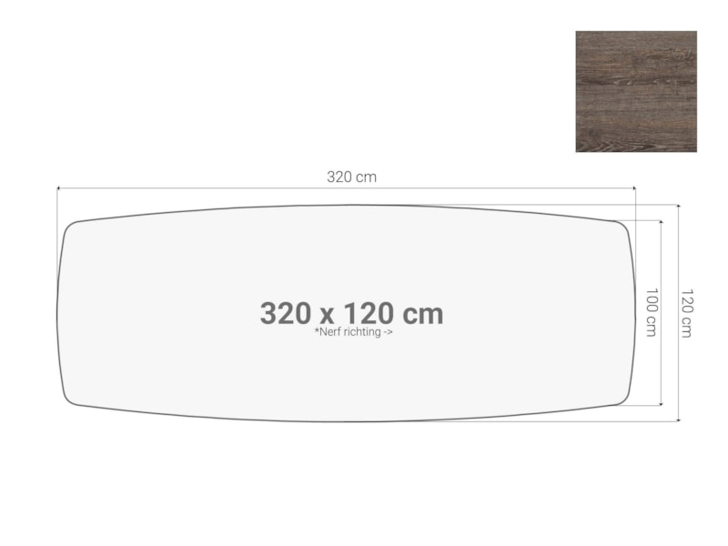 Vergadertafel blad bootvormig Donkergrijs Eiken 320x120 cm