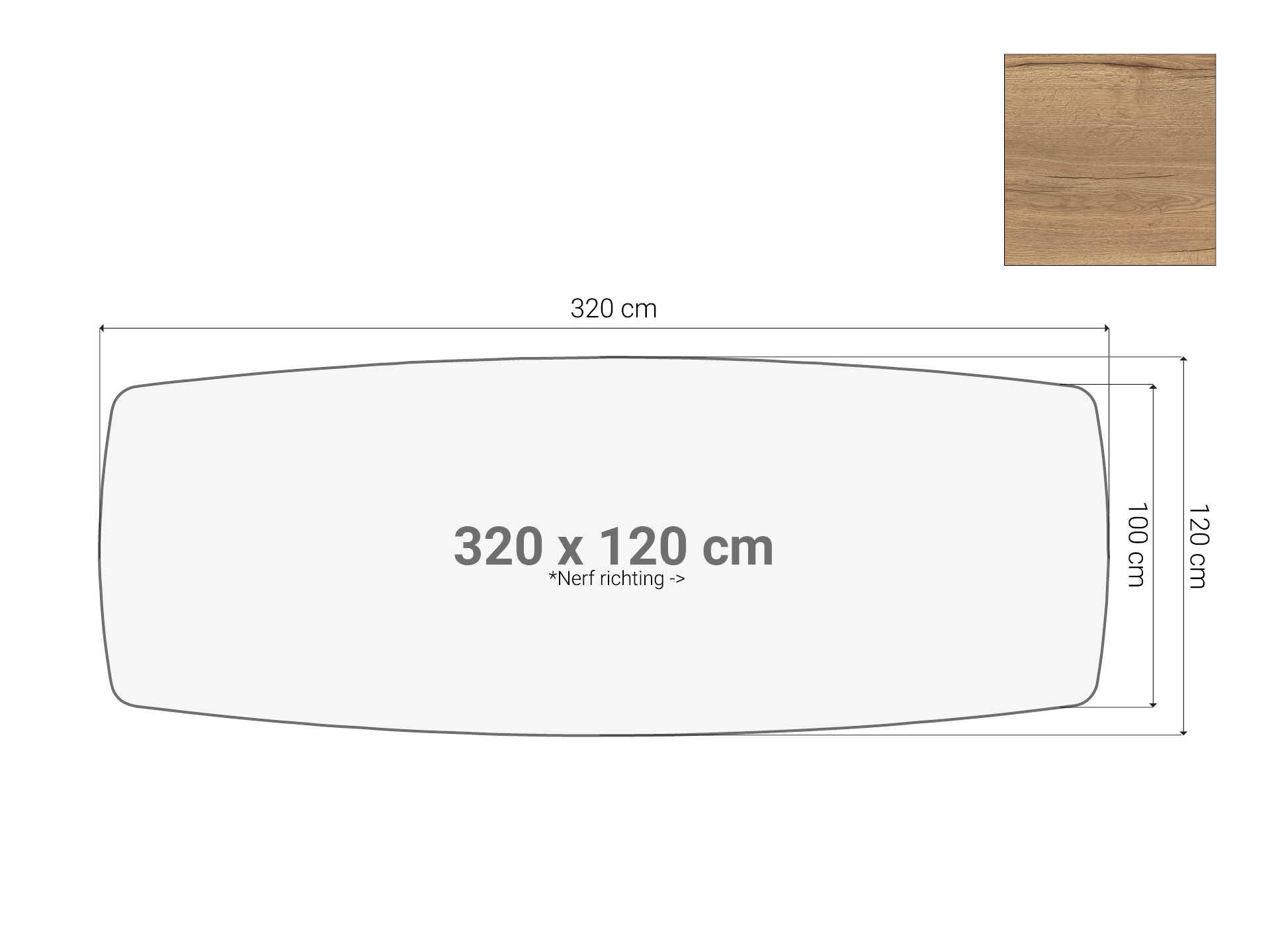 Vergadertafel blad bootvormig Eiken 320x120 cm