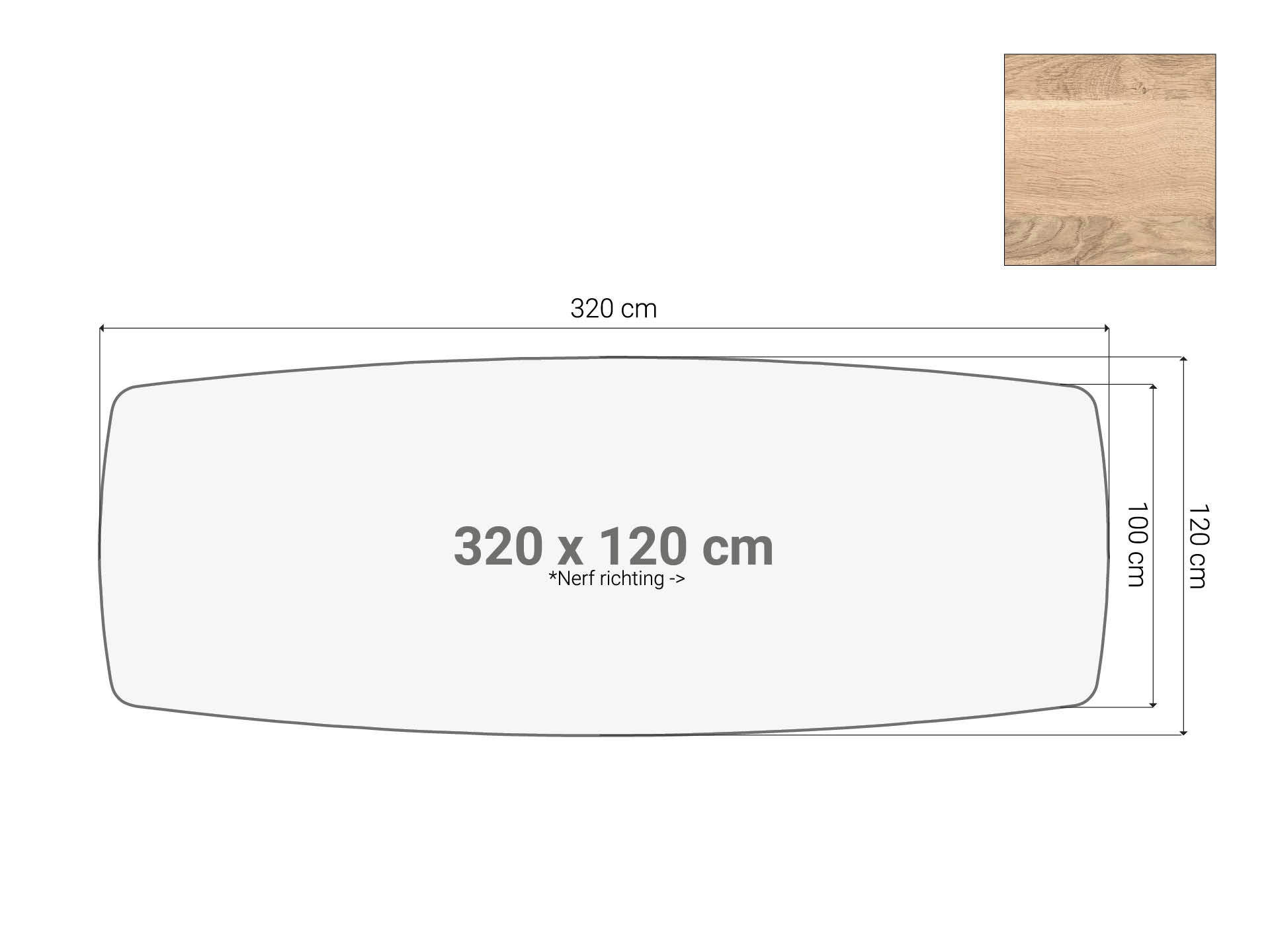Vergadertafel blad bootvormig Scandinavisch Eiken 320x120 cm