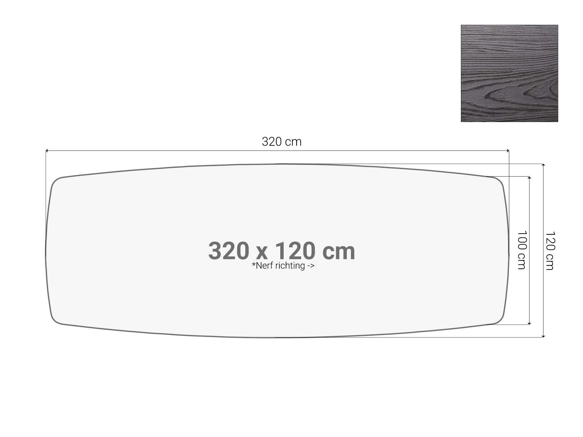 Vergadertafel blad bootvormig Zwart 320x120 cm